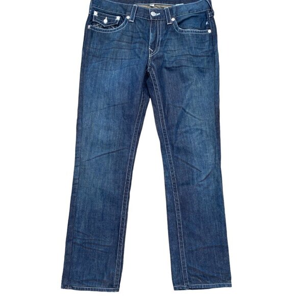 True Religion Jeans Size 34 SLIM FLAP T Blue Contrast Denim Jeans - Picture 7 of 9